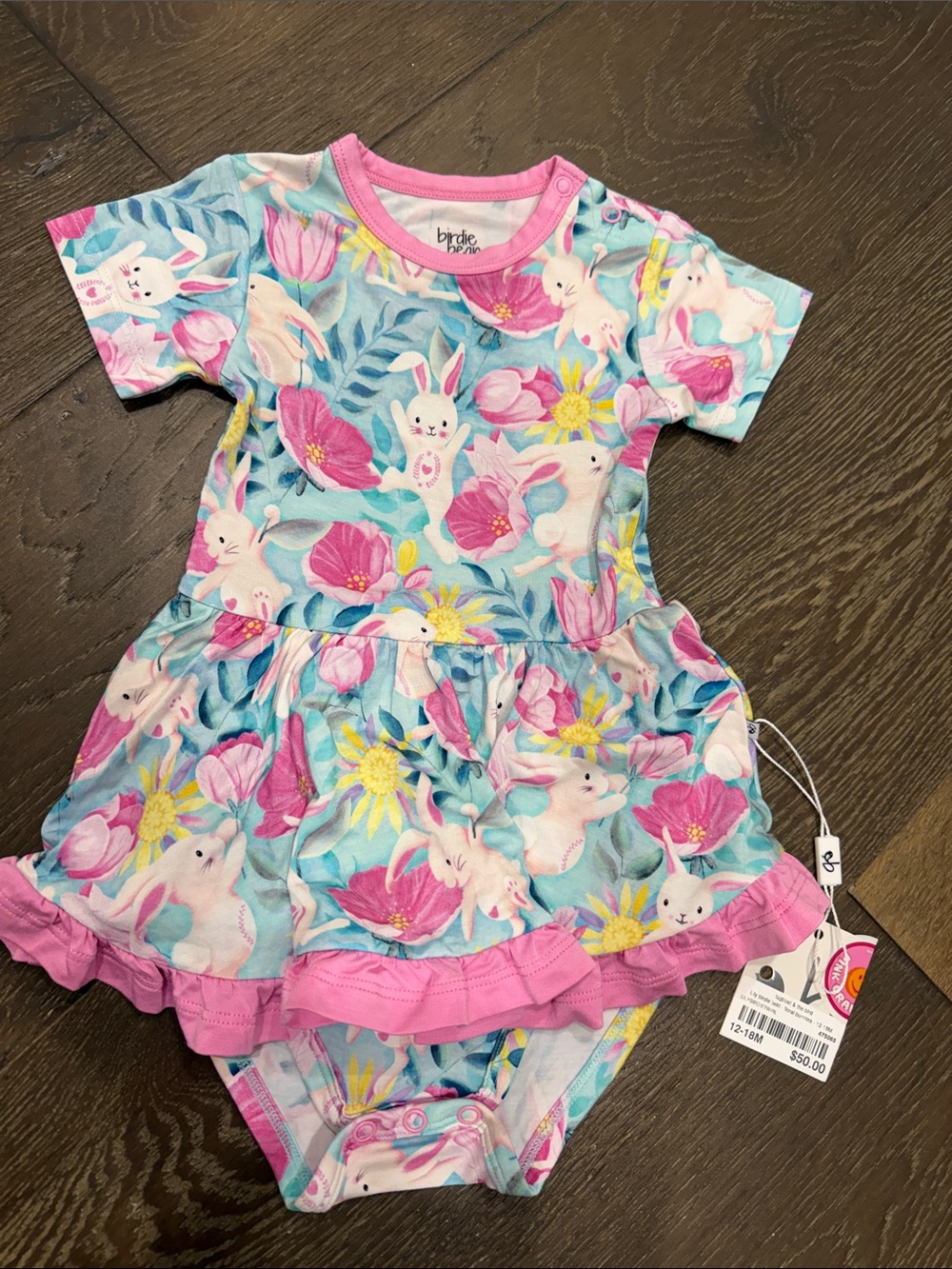 Birdie Bean Bunny Floral Skirted Onesie - Pink & Aqua
